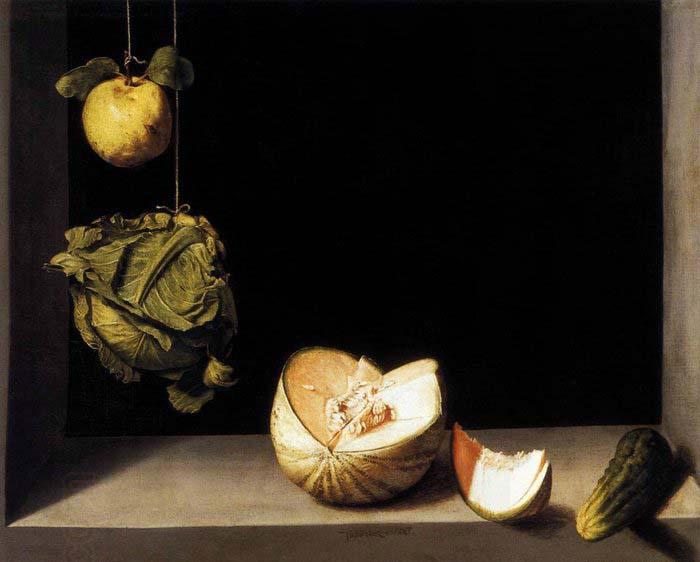 SANCHEZ COELLO, Alonso Still-life with Quince, Cabbage, Melon and Cucumber oil painting picture